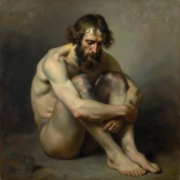 sisyphus is sad, oil painting from 1 6 5 0