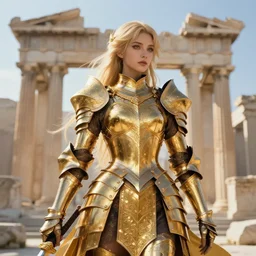 portrait sword knights of zodiac girl, golden and copper shining armor, bushido, in ruined agora of athens sunrise, ssci - fi and fantasy, intricate and very very beautiful and elegant, highly detailed, digital painting, artstation, concept art, smooth and sharp focus, illustration, art by tian zi and wlop and alphonse mucha
