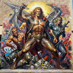 spawn, graffiti mural, digital painting masterpiece by frank frazetta and kim jung gi and mœbius and mike mignola, 4 k wallpaper, highly detailed, intricate brush strokes