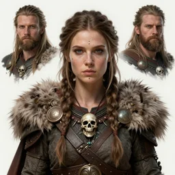 a norse woman, facial piercings, very symmetrical, furry warrior's clothing, skull jewelery, highly detailed, by vitaly bulgarov, joss nizzi, ben procter, steve jung, concept art, concept art world, pinterest, artstation, unreal engine