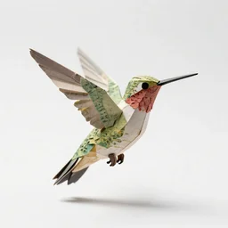 papercraft hummingbird, high detail photograph, full body, isolated on a pure white background, centered, entire subject in frame, sharp focus, soft studio lighting