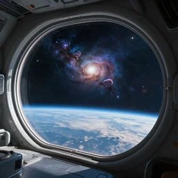 inside a space station designed by apple with a magnificent view through a panoramic window of a planet surface and space with star nebulae, stunning futuristic art, octanrender, highly detailed, excellent composition, cinematic concept art, dramatic lighting, trending on artstation