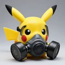 pikachu gas mask, product photo, 4k, studio lighting