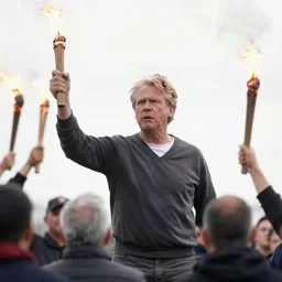 2 4 mm photograph of angry geert wilders and torch - wielding mob facing a group of hijab wearing women, shouting, crazy eyes, atmospheric lighting, by joel meyerowitz, by saul leiter