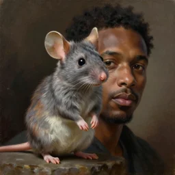 stunning realistic painting of acclaimed actor French Stewart as a tiny orphan furry mouse boy
