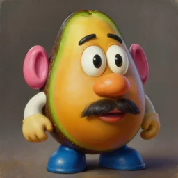 mr potato head is an avocado, artgem, digital painting, color painting, hyperrealistic, concept art, oil painting, masterpiece, concept art, trending on deviantart, realistic and detailed face, highly detailed, high quality, 8 k, soft lighting, fancy colors, fantasy, cinematic, high coherence