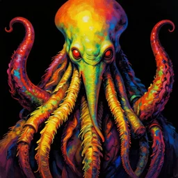 a beautiful artwork illustration, close-up portrait of cthulhu, high contrast, high contrast, high contrast, vibrant colors, vivid colors, high saturation, by Greg Rutkowski and Jesper Ejsing and Raymond Swanland, featured on artstation, wide angle, vertical orientation