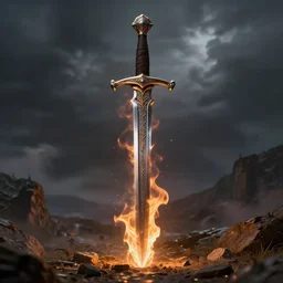 steampunk sword, embraced by flame, high detailed