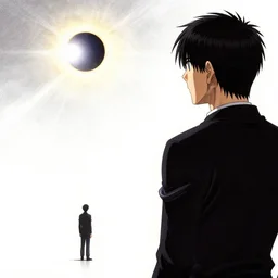 berserk manga drawing of a person in the distance staring at a solar eclipse