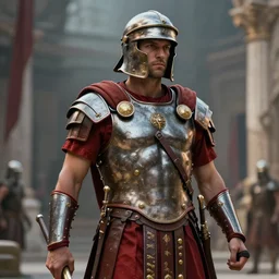 futuristic version of a roman soldier ( high detailed, artstation, ultra realistic, good quality, greatly illustrated, uhd, 8 k, photo - realistic, unreal engine, great graphics, cinematic, digital realistic art )
