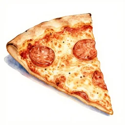 maximalist delicious pizza slice, by kseniia yeromenko, watercolor, illustration, zoomed out
