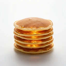 glowing pancake stack, studio product photography, isolated on a pure white background, centered, entire object in frame, sharp focus, soft studio lighting