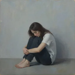 illustration of mental illness, oil painting on canvas, isolation, loneliness
