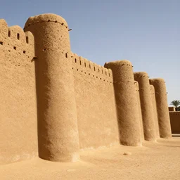 High-quality photography of old West African city walls made of mud bricks, Timbuktu, Canon TS-E 17mm, National Geographic