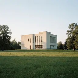 A serene landscape with a singular building in the style of  Anton Pevzner.