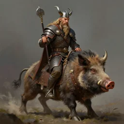 viking warrior who rides a boar, by greg rutkowski, digital art, realistic painting, dnd, character design, trending on artstation