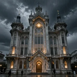 building under storm attack, ornate and intricate, glowing detail, by wenjun lin and artem chebokha and alena aenami and ian llanas, 4 k