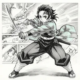 a very detailed pencil drawing of emma watson in demon slayer manga panel 4 k, sword slash, high resolution, dynamic pose, landscape, hd, full body, action, sword, hyper realistic, manga, koyoharu gotouge, sakuga