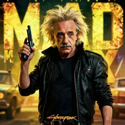 cyberpunk albert einstein in mad max movie