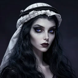 curled perspective digital art of a dark hair woman wearing a kufiyya by anton fadeev from nightmare before christmas