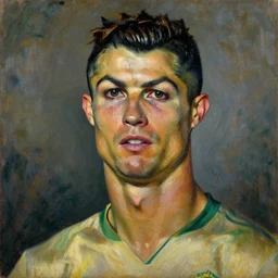 portrait of cristiano ronaldo, oil painting by paul cezanne, 1 9 th century, art, oil on canvas, wet - on - wet technique, highly realistic, expressive emotions, intricate textures, illusionistic detail, 4 k