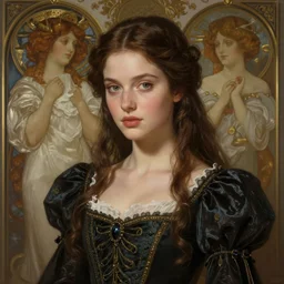portrait of of young beautiful female princess, d & d, gothic dress, elegant, flat lighting, intricate, highly detailed, digital painting, artstation, concept art, smooth, sharp focus, illustration, closeup, misa amane, art by simon bisley and greg rutkowski and alphonse mucha, natural tpose