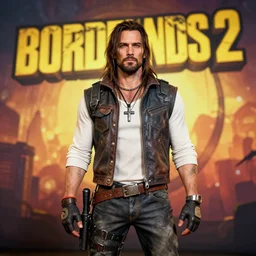 handsome jack in the centre of the frame with borderlands 2 backdrop