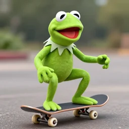 Kermit the Frog on a skateboard