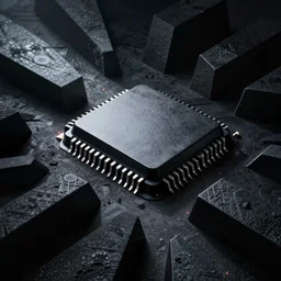 a microchip, abstract repetitive dark geometry construct