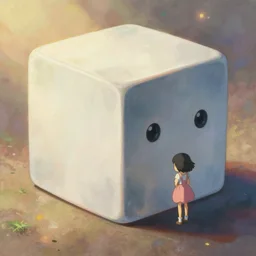 beautiful detailed painting of companion cube, studio ghibli, makoto shinkai, rhads, radiant light, 4 k