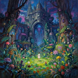 baroque oil painting of anime key visual environment concept art of a garden of eden in a cyberpunk world, brutalist, dark fantasy, psychedelic, rule of thirds, digital cel shading, fake hidden detail, trending on pixiv fanbox, acrylic palette knife and brush, style of makoto shinkai studio ghibli jamie wyeth james gilleard greg rutkowski