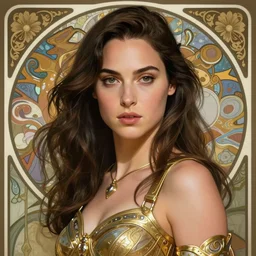 Gal Gadot as God of Bravery, cute, fantasy, intricate, elegant, highly detailed, digital painting, 4k, HDR, concept art, smooth, sharp focus, illustration, art by alphonse mucha,artgerm, H R Giger