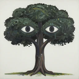 painting of a tree with eyes in the style of basquiat