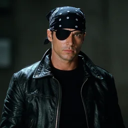 promotional shot of michael biehn as solid snake in metal gear 2, clean cut wearing a bandanna and an eye patch, 1 9 9 0, dark atmosphere, movie still