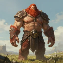 a highly detailed portrait of a massive epic fantasy giant redhead man standing in a field concept art