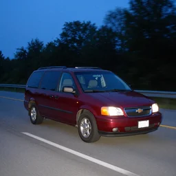 A photograph of a 2001 Maroon Chevrolet Caravan driving on highway 411 in Perth, Ontario at night, 9:20 PM, photograph taken in 2009 on a nokia flip phone