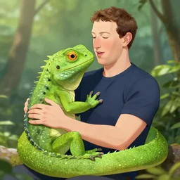 mark zuckerberg cuddling with a human sized lizard, anime