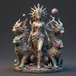 a sculpture of fantastic and mythical creatures by geenss archenti flores, elegant, psychedelia, artstation, concept art, ambient occlusion, vray render,