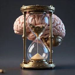 a human brain inside a steampunk hourglass