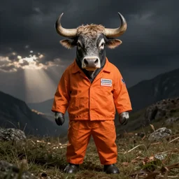 bull disguised with orange inmate clothes
