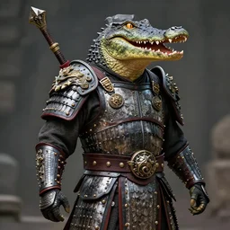 photograph of a warrior with crocodile themed armour. extremely detailed. dslr. 8 5 mm.