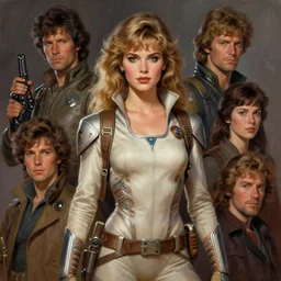 young Erin Gray   as a ruggedly beautiful retro SCI-FI space heroine 1985 , intricate, elegant, highly detailed, centered, digital painting, artstation, concept art, smooth, sharp focus, illustration, art by artgerm and donato giancola and Joseph Christian Leyendecker, Ross Tran, WLOP