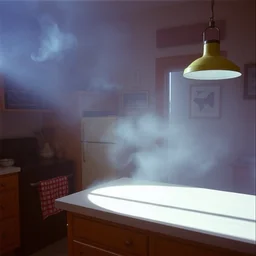 kodak portra 4 0 0, wetplate, flashlight, 8 5 mm carl zeiss, blueberry, award - winning colour portrait by britt marling : a sunlit 1 9 6 0 s kitchen, quadratic quadratic picture frames, haze, wallpaper, smoke, fog, no people