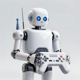 an elaborate robot holding a retro game controller in its robot hand, on screen video game shown in background, pixar animation, intricate details, hyperrealistic oil painting on canvas, deep depth field, hd, hdr, 4 k, 8 k, by gerardo dottori, oil on canvas