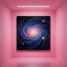 A surreal surrealist painting with an infinite universe inside a pink neon-lit room, surreal surrealism, conceptartworld