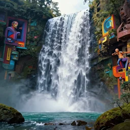 waterfall by artstation, deviantart, artfol, artslant artbox, cgsociety, gfxartist, artful, zatista, artpal, instagram, blendernation, frank stella, beeple, giger, kopera, zawadzki, synth - wave, hyperrealism, futurism 4 k, octane render