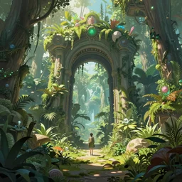 portal to a futuristic vegetative world, extremely detailed, sharp focus, wide view, full body shot, smooth, digital illustration, by, james jean, by rossdraws, frank franzzeta, sakimichan, mcbess, aphonse mucha