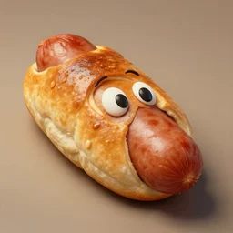 a living sausage roll with a face, surreal, detailed
