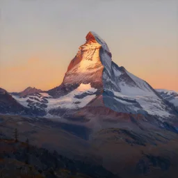 a beautiful oil painting of the matterhorn at sunset, stunning sunset, soft light, by john martin