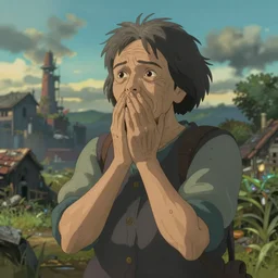 fear that my grandmother will not see my success, in a post apocalyptic setting, ghibli, unreal 5, daz, hyperrealistic, octane render, rpg portrait, dynamic lighting